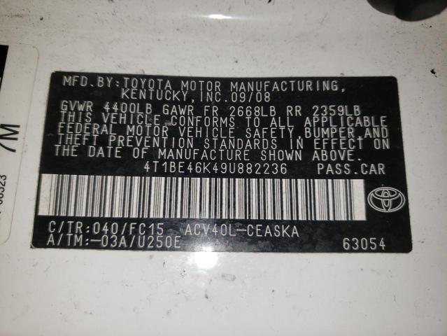 Photo 10 from auction – 2009 TOYOTA CAMRY BASE with VIN 4T1BE46K49U882236