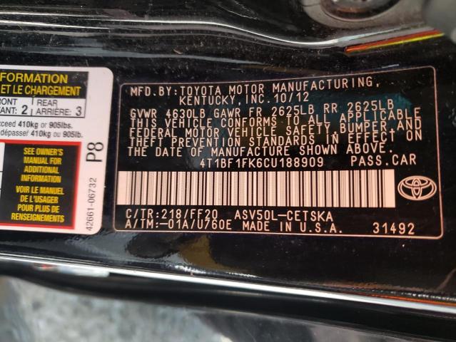 Photo 10 from auction – 2012 TOYOTA CAMRY BASE with VIN 4T1BF1FK6CU188909