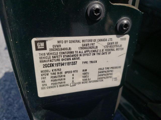 Photo 10 from auction – 2004 CHEVROLET SILVERADO with VIN 2GCEK19T941181337