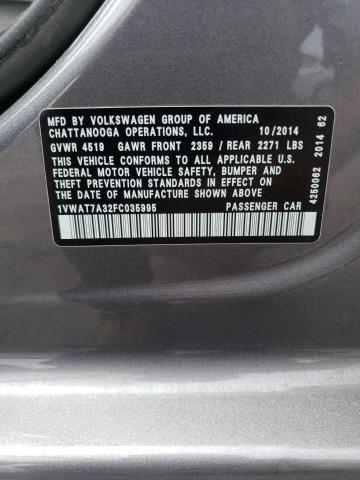 Photo 10 from auction – 2015 VOLKSWAGEN PASSAT S with VIN 1VWAT7A32FC035995