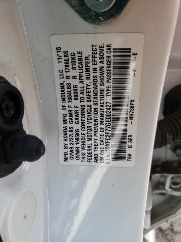 Photo 10 from auction – 2016 HONDA CIVIC EX with VIN 19XFC2F77GE002427