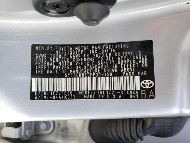 Photo 10 from auction – 2015 TOYOTA COROLLA L with VIN 5YFBURHE3FP316458