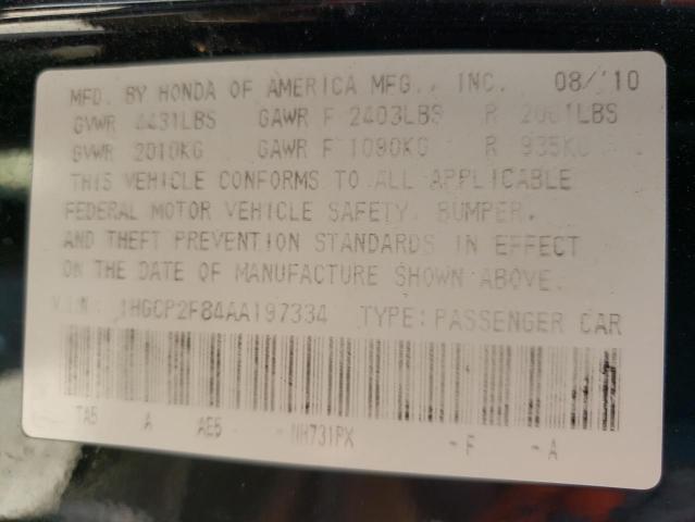Photo 10 from auction – 2010 HONDA ACCORD EXL with VIN 1HGCP2F84AA197334