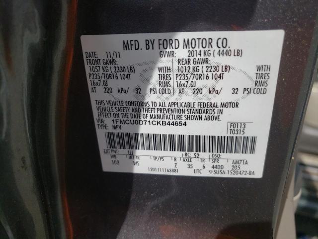 Photo 10 from auction – 2012 FORD ESCAPE XLT with VIN 1FMCU0D71CKB44654