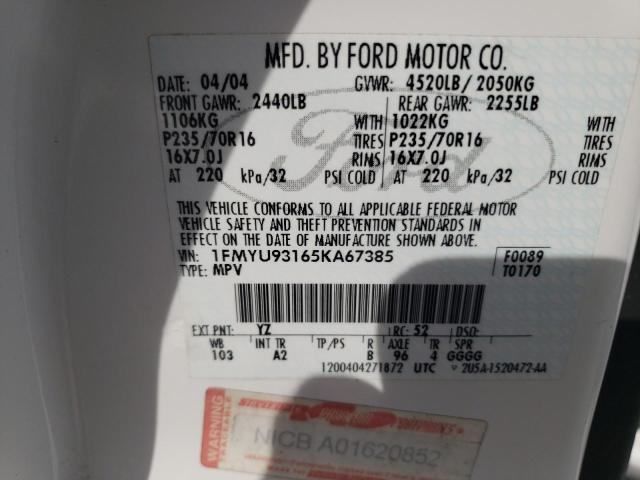Photo 10 from auction – 2005 FORD ESCAPE XLT with VIN 1FMYU93165KA67385