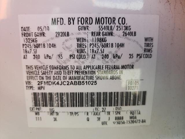 Photo 10 from auction – 2010 FORD EDGE SEL with VIN 2FMDK4JC2ABB51025