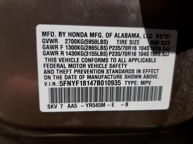 Photo 10 from auction – 2007 HONDA PILOT LX with VIN 5FNYF18147B010935