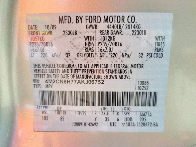 Photo 10 from auction – 2010 MERCURY MARINER PR with VIN 4M2CN8H77AKJ06752