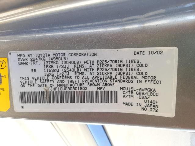 Photo 10 from auction – 2003 LEXUS RX 300 with VIN JTJHF10U030301802