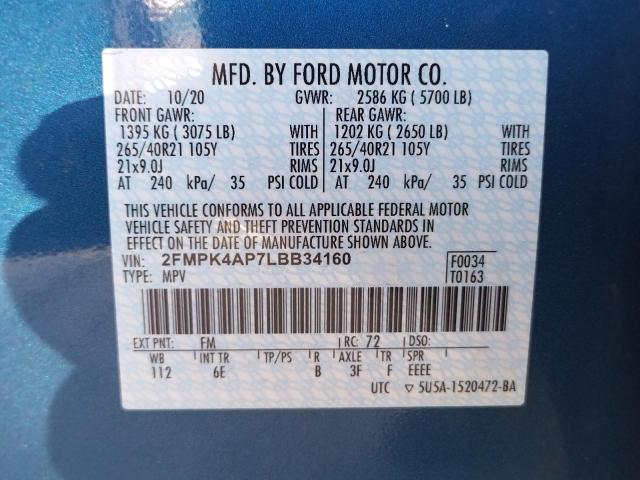 Photo 10 from auction – 2020 FORD EDGE ST with VIN 2FMPK4AP7LBB34160