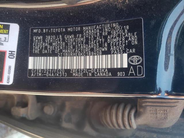 Photo 10 from auction – 2019 TOYOTA COROLLA L with VIN 2T1BURHE6KC189408