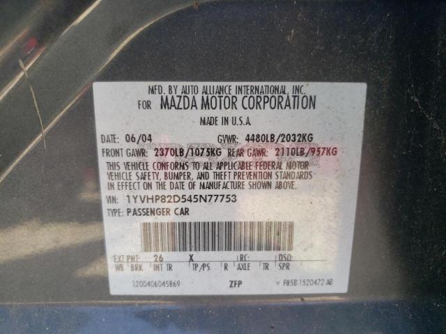 Photo 10 from auction – 2004 MAZDA 6 S with VIN 1YVHP82D545N77753