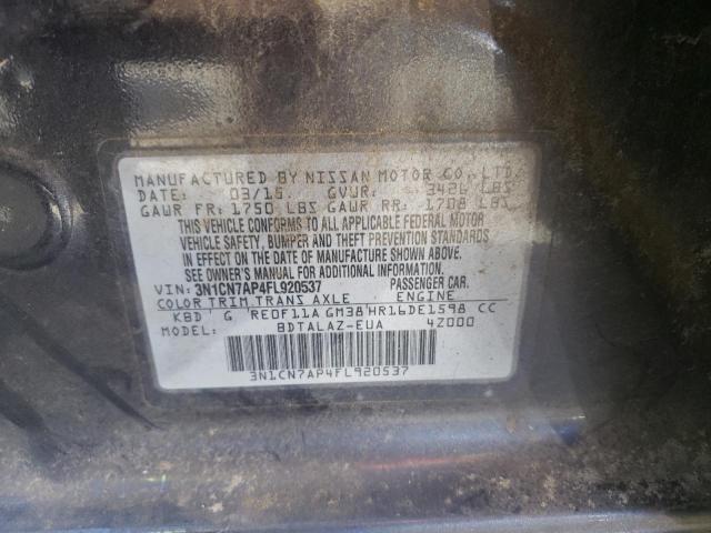 Photo 10 from auction – 2015 NISSAN VERSA S with VIN 3N1CN7AP4FL920537