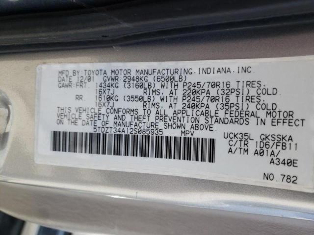 Photo 10 from auction – 2002 TOYOTA SEQUOIA SR with VIN 5TDZT34A12S085935