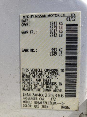 Photo 10 from auction – 2012 NISSAN ALTIMA BAS with VIN 1N4AL2AP4CC235366