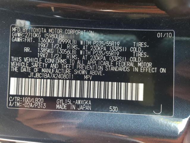 Photo 10 from auction – 2010 LEXUS RX 450 with VIN JTJBC1BA7A2408011