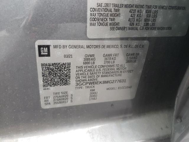 Photo 10 from auction – 2021 CHEVROLET SILVERADO with VIN 3GCPWBEK8MG277631
