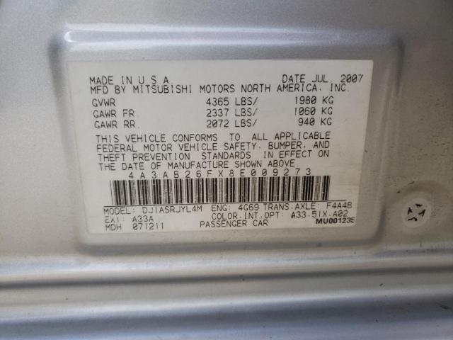 Photo 10 from auction – 2008 MITSUBISHI GALANT DE with VIN 4A3AB26FX8E009273