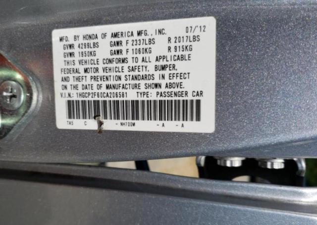 Photo 10 from auction – 2012 HONDA ACCORD SE with VIN 1HGCP2F60CA206581