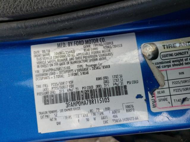Photo 10 from auction – 2011 FORD FUSION SE with VIN 3FAHP0HA7BR115103