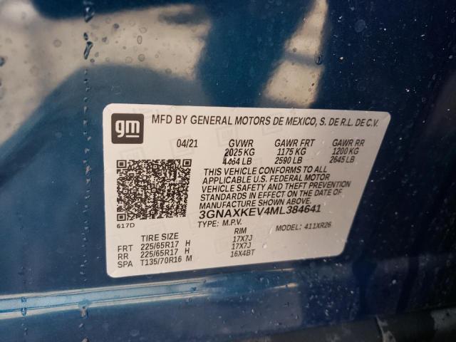 Photo 10 from auction – 2021 CHEVROLET EQUINOX LT with VIN 3GNAXKEV4ML384641