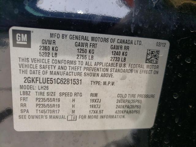 Photo 10 from auction – 2012 GMC TERRAIN SL with VIN 2GKFLUE51C6281531