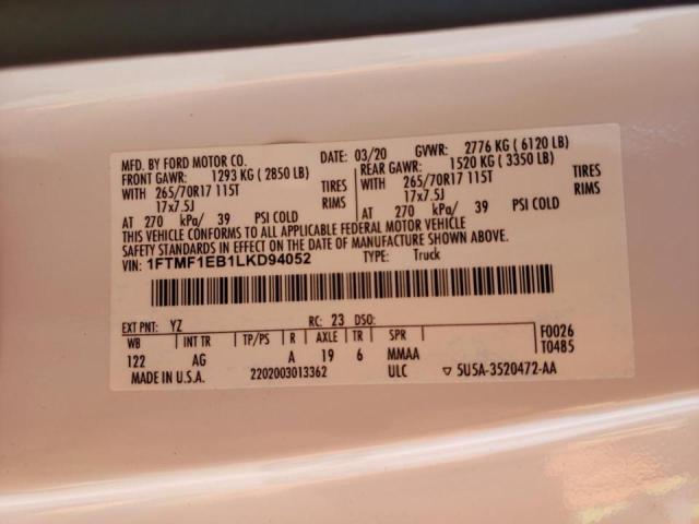 Photo 10 from auction – 2020 FORD F150 with VIN 1FTMF1EB1LKD94052