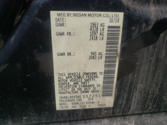 Photo 10 from auction – 2019 NISSAN ALTIMA SL with VIN 1N4BL4EV1KC117251