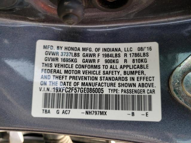 Photo 10 from auction – 2016 HONDA CIVIC LX with VIN 19XFC2F57GE086005