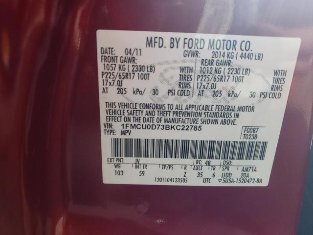 Photo 10 from auction – 2011 FORD ESCAPE XLT with VIN 1FMCU0D73BKC22785
