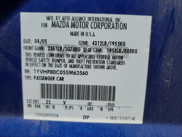 Photo 10 from auction – 2005 MAZDA 6 I with VIN 1YVHP80C055M63560