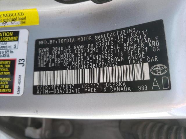 Photo 10 from auction – 2011 TOYOTA COROLLA BA with VIN 2T1BU4EE4BC589653