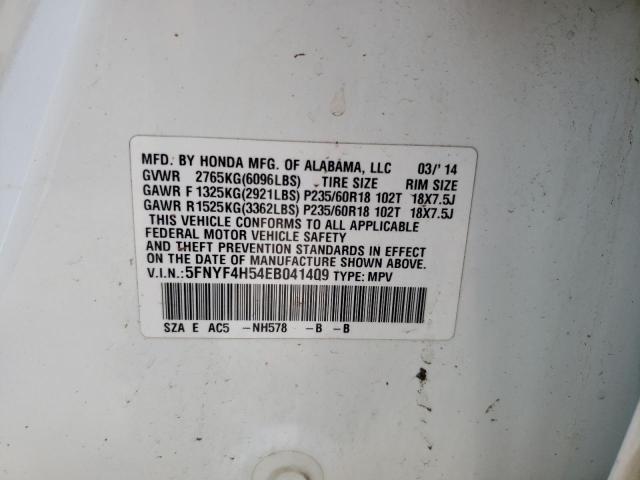 Photo 10 from auction – 2014 HONDA PILOT EXL with VIN 5FNYF4H54EB041409