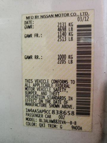 Photo 10 from auction – 2012 NISSAN MAXIMA S with VIN 1N4AA5AP9CC838658