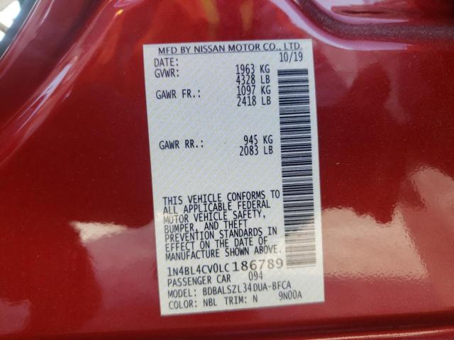 Photo 10 from auction – 2020 NISSAN ALTIMA SR with VIN 1N4BL4CV0LC186789
