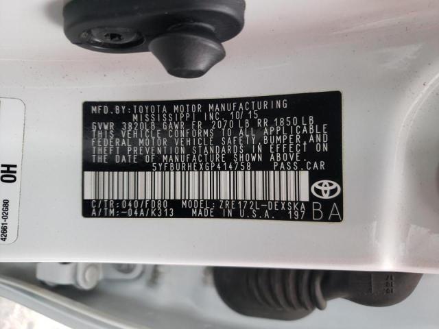 Photo 10 from auction – 2016 TOYOTA COROLLA L with VIN 5YFBURHEXGP414758