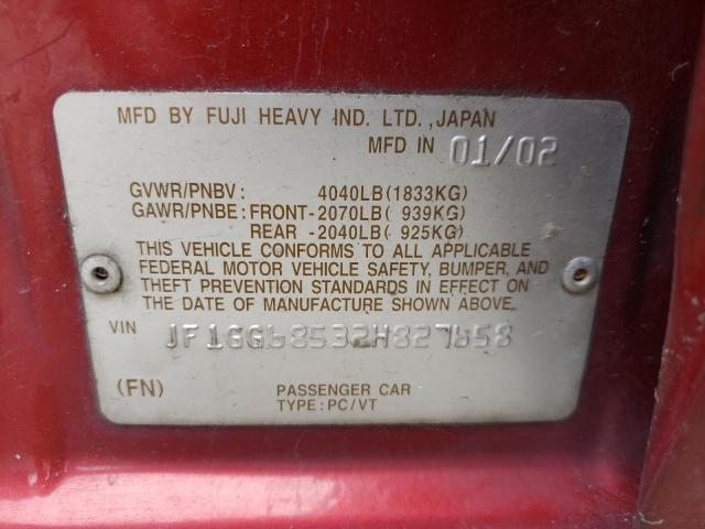 Photo 10 from auction – 2002 SUBARU IMPREZA OU with VIN JF1GG68532H827658