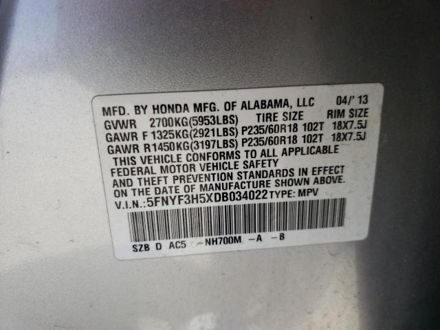 Photo 10 from auction – 2013 HONDA PILOT EXL with VIN 5FNYF3H5XDB034022