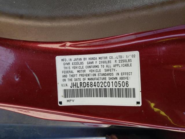 Photo 10 from auction – 2002 HONDA CR-V LX with VIN JHLRD68402C010506