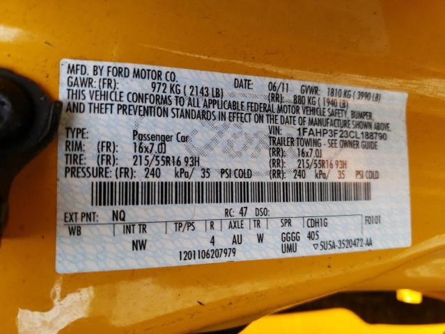 Photo 10 from auction – 2012 FORD FOCUS SE with VIN 1FAHP3F23CL188790