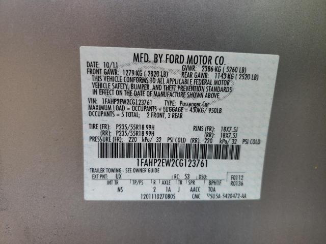 Photo 10 from auction – 2012 FORD TAURUS SEL with VIN 1FAHP2EW2CG123761