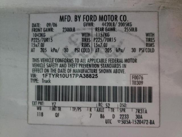 Photo 10 from auction – 2007 FORD RANGER with VIN 1FTYR10U17PA38825