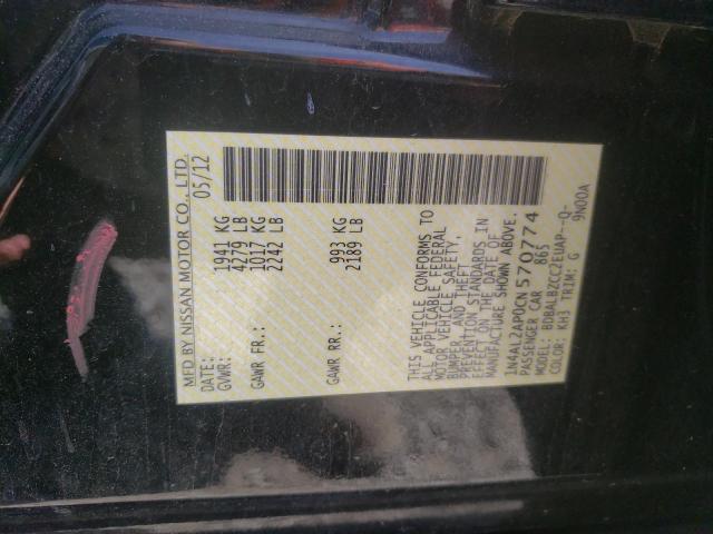 Photo 10 from auction – 2012 NISSAN ALTIMA BAS with VIN 1N4AL2AP0CN570774