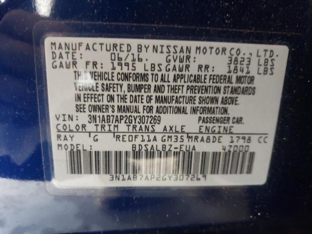 Photo 10 from auction – 2016 NISSAN SENTRA S with VIN 3N1AB7AP2GY307269