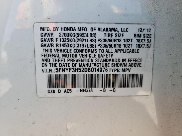 Photo 10 from auction – 2013 HONDA PILOT EXL with VIN 5FNYF3H52DB014976