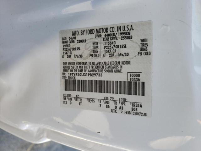 Photo 10 from auction – 2001 FORD RANGER with VIN 1FTYR10U31PB29733