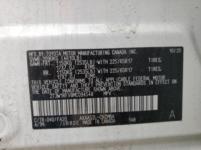 Photo 10 from auction – 2021 TOYOTA RAV4 XLE with VIN 2T3W1RFV8MC094548