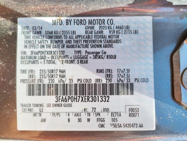 Photo 10 from auction – 2014 FORD FUSION SE with VIN 3FA6P0H7XER301332