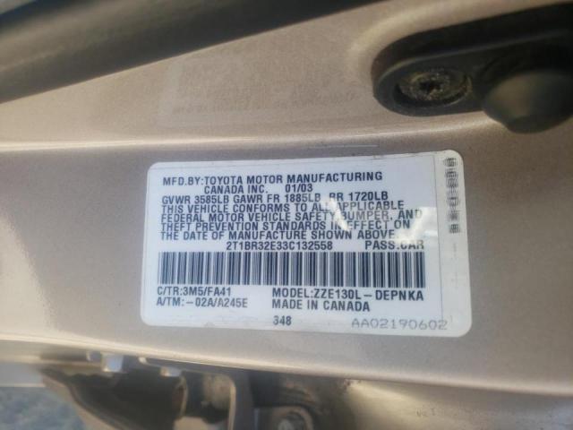 Photo 10 from auction – 2003 TOYOTA COROLLA CE with VIN 2T1BR32E33C132558
