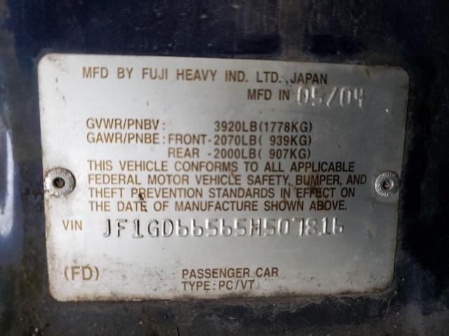 Photo 10 from auction – 2005 SUBARU IMPREZA RS with VIN JF1GD66565H507816